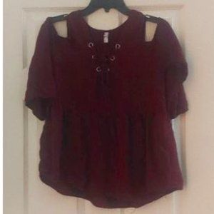 Xhilaration Cold Shoulder Blouse Bugundy Large